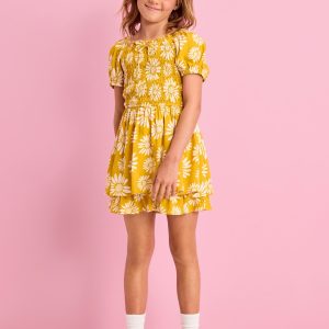 Printed Puff-Sleeve Smocked Dress for Girls