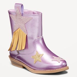 Shiny Side-Zip Western Boots for Toddler Girls