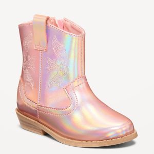Shiny Side-Zip Western Boots for Toddler Girls