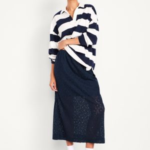 High-Waisted Lace Midi Skirt