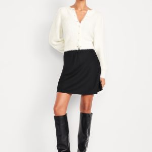 High-Waisted Crepe Flounce Mini Skirt